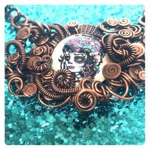 Day of Dead necklace copper wired approx 19 -20 in
